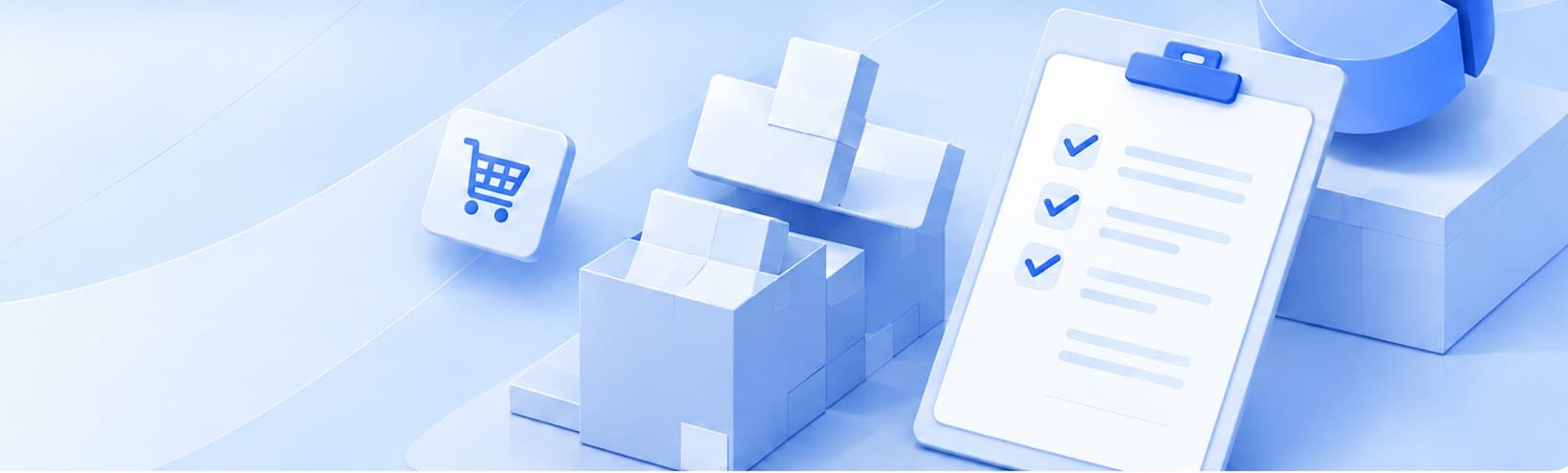 Boxes, a shopping cart and a checked-off order list